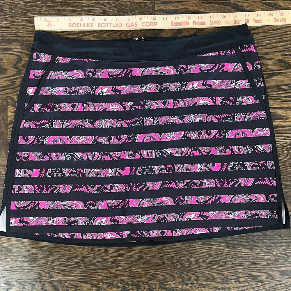 Lady Hagen Pink Black Striped Mini Skirt golf skort built in shorts 14 paisley